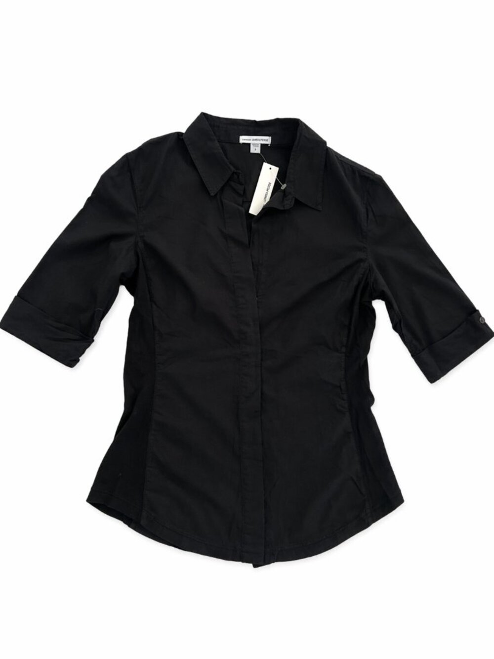 James Perse Black Shirt Size 3 Stretch Side Panels Chic Minimalist Top - Picture 2 of 6
